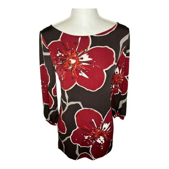 Ann Taylor Women’s‎ XS Red Floral Stretchy Tunic Top - Picture 1 of 7